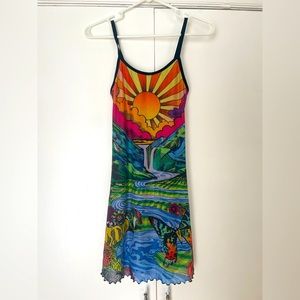 Current mood trippy psychedelic California dreamin mesh dress XS